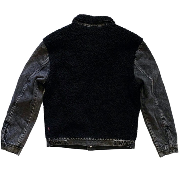 Levi's Levis 773790001 Nwt Sherpa Panel Jean Denim Black Button Trucker Jacket S - Picture 3 of 4